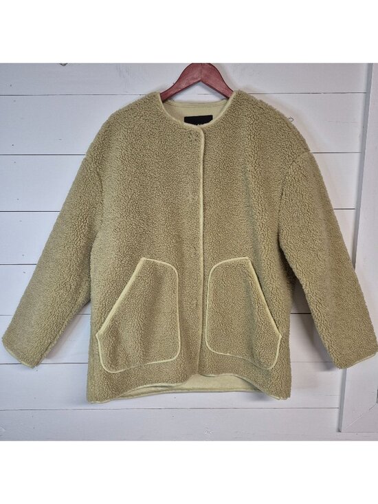 Zara Jackets & Blazers - Zara Beige Faux Shearling Snap-Button Coat With Front Pockets